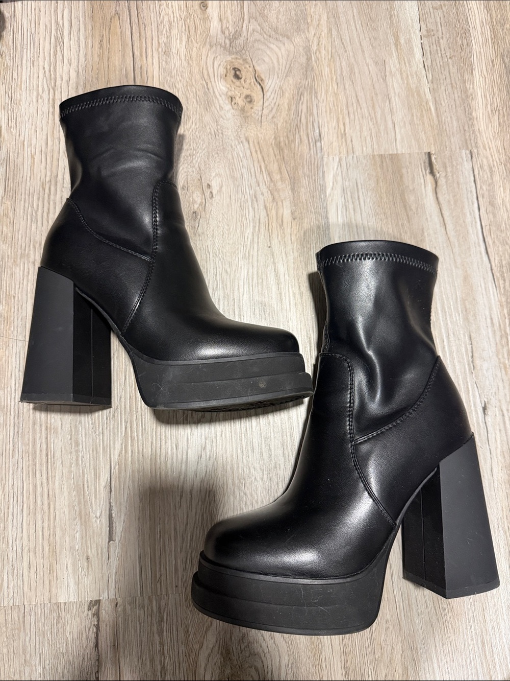 Black Platform Block Heel Ankle Boots